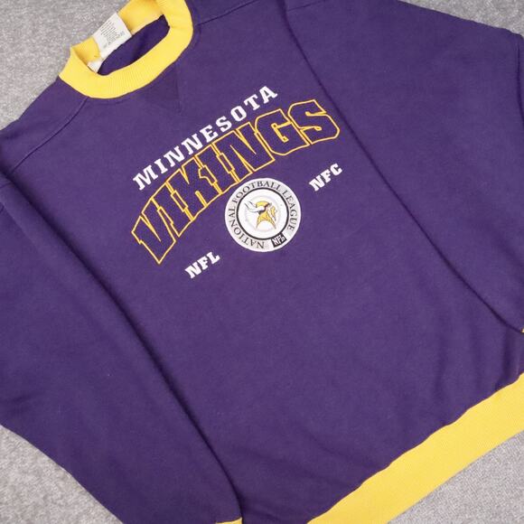 Vintage NFL Minnesota Vikings XL Purple Yellow Long Sleeve Pullover Sweatshirt - Picture 10 of 11